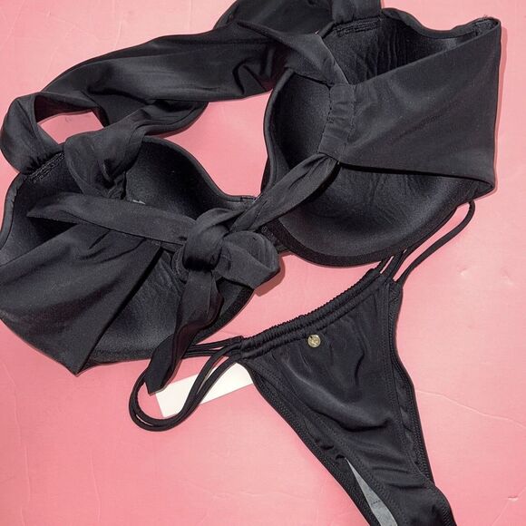 NWT Victoria's Secret 34DDD,36DDD BIKINI S,M thong bottom BLACK TWIST - Picture 6 of 6